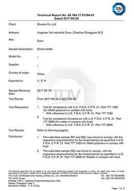 Informe de ensayo FDA de botella de agua de vidrio con cubierta de silicona